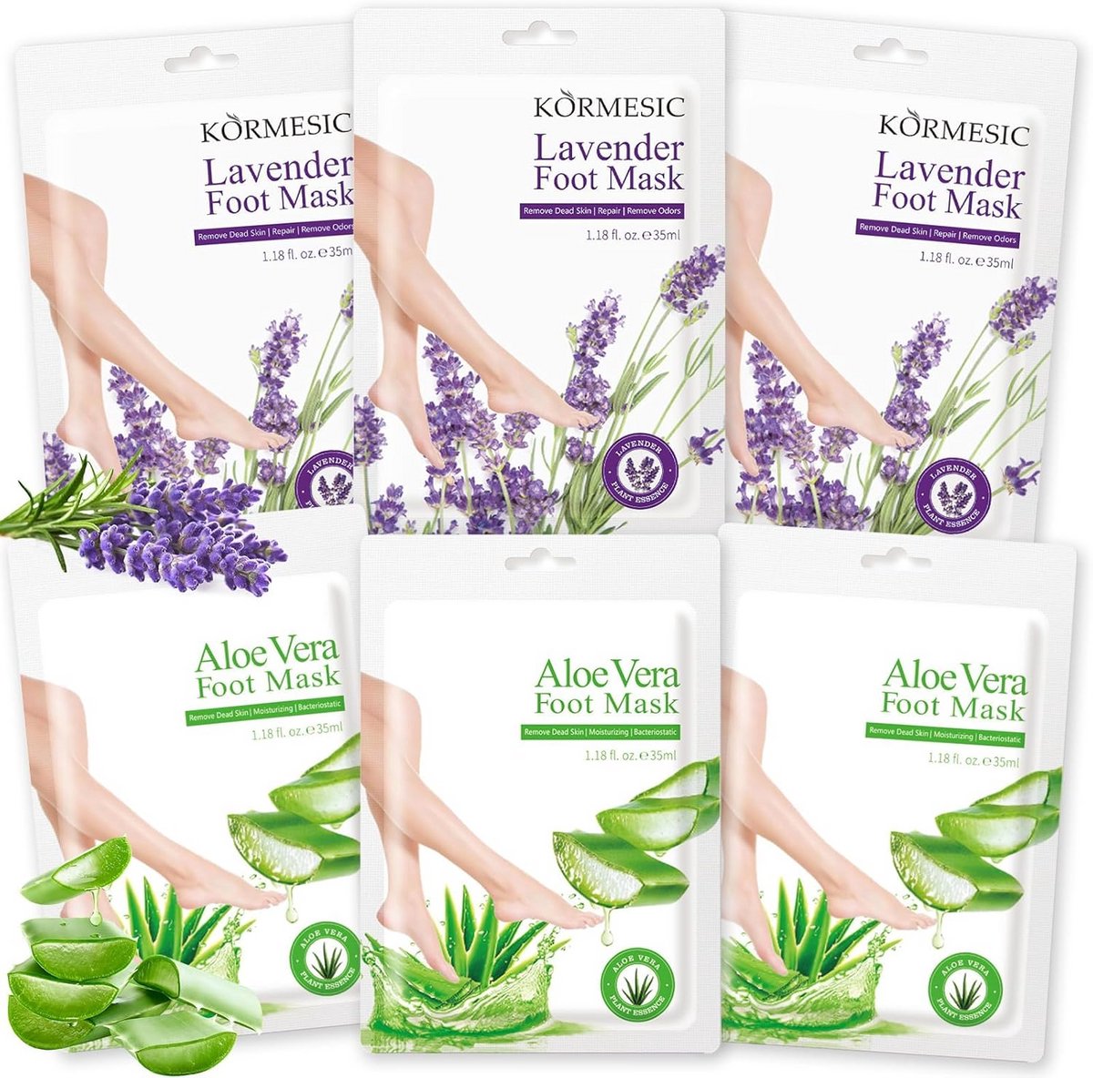 6 voetmaskers - Intensieve hydratatie voor droge en gebarsten voeten - Aloë Vera en Lavendel