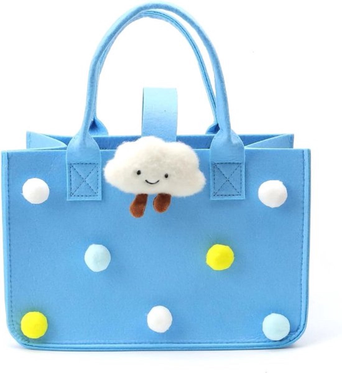 Blauwe vilten boodschappentas met handvat en schattig design