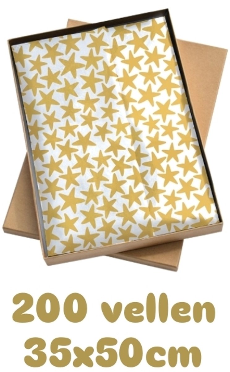 200 vellen Zijde vloeipapier stars sterren goud - leuk inpakken - kerst - vliegerpapier -
