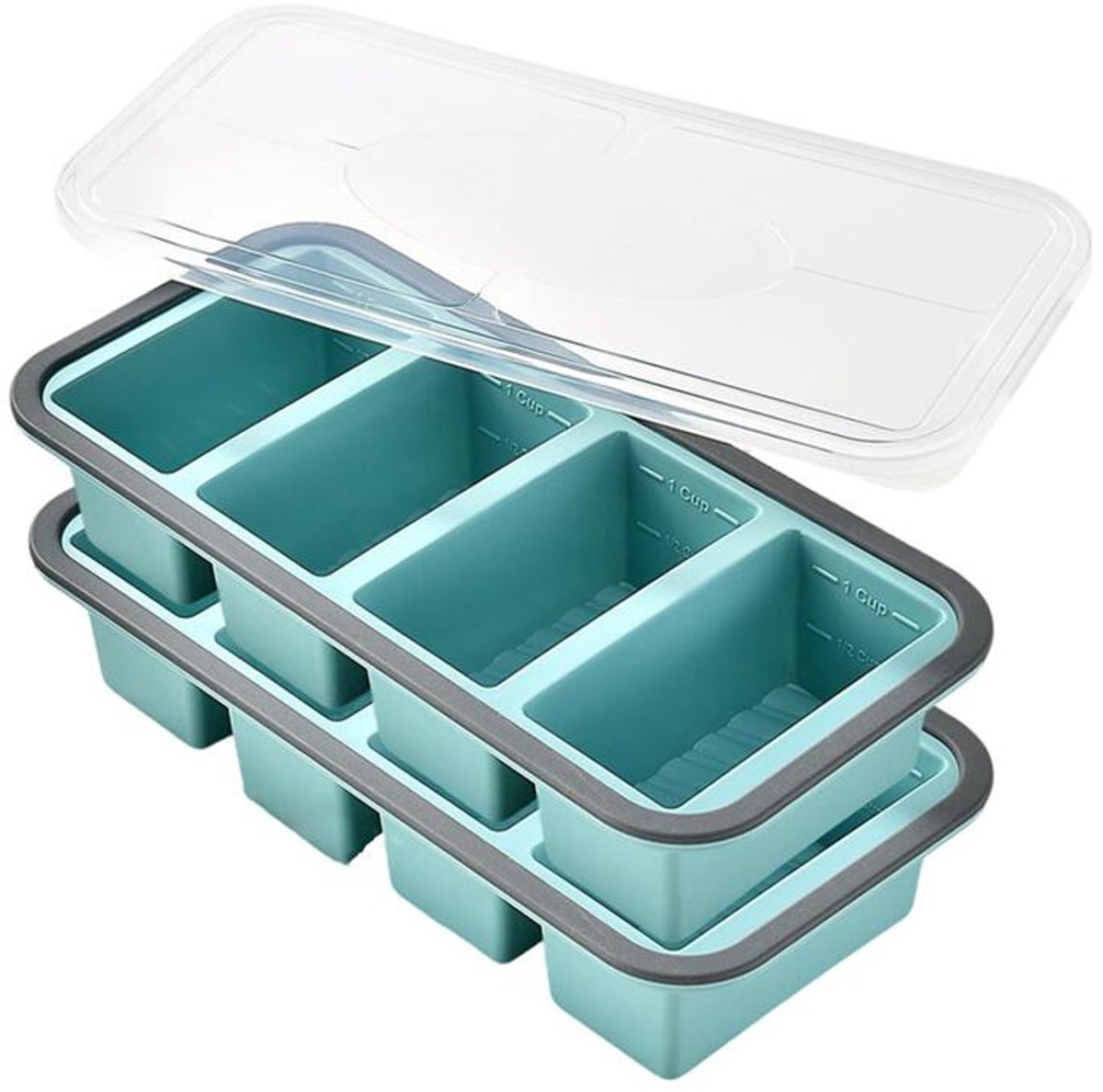 Voedselbewaardoos - 2 Stuks - Iunchbox - Siliconen - Met deksel - Diepvrieskist - Portieblokjes - Voedselbewaarcontainers - Voedselbewaarvorm - Lunchbox met vakjes - Geschikt voor Invriezen en Meal Prep - 29.5*14.5*6cm - Blauw