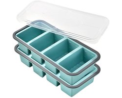 Voedselbewaardoos - 2 Stuks - Iunchbox - Siliconen - Met deksel - Diepvrieskist - Portieblokjes - Voedselbewaarcontainers - Voedselbewaarvorm - Lunchbox met vakjes - Geschikt voor Invriezen en Meal Prep - 29.5*14.5*6cm - Blauw