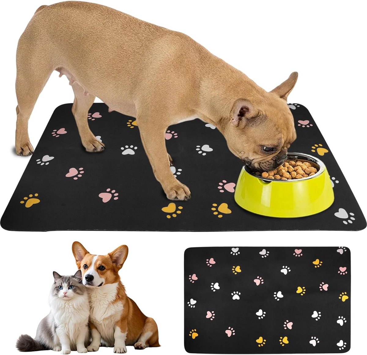 Famanu – Bakmat voor katten van 60 x 40 cm, antislip en absorberend, premium voeronderlegger voor katten en honden
