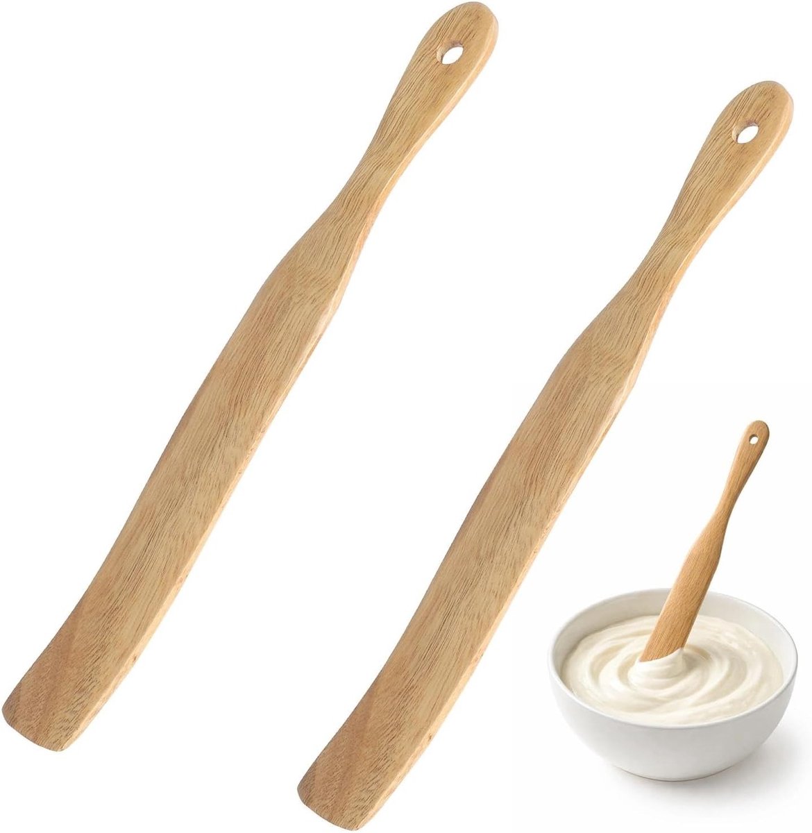 Houten spatels voor koken en bakken, 2 stuks van 28 cm, ideaal voor deegschrapen en roeren