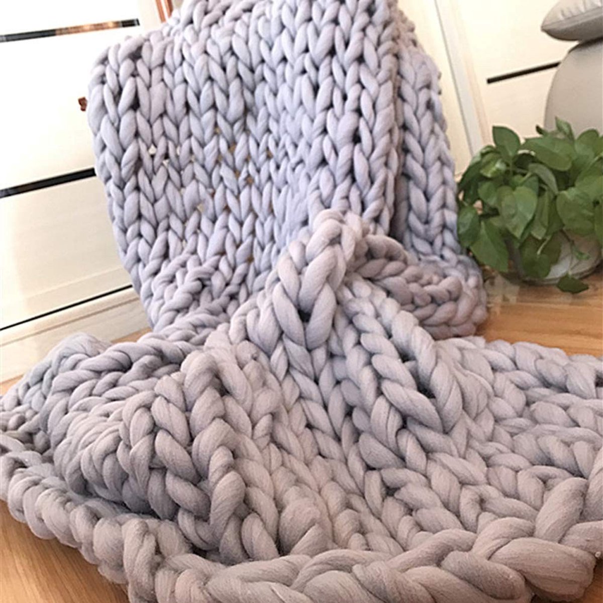 aladdien - Grof Gebreide Deken - Handgemaakt - Supergroot - Grijs - Warmte - Perfect voor Bank en Bed - Geschikt voor Huisdieren