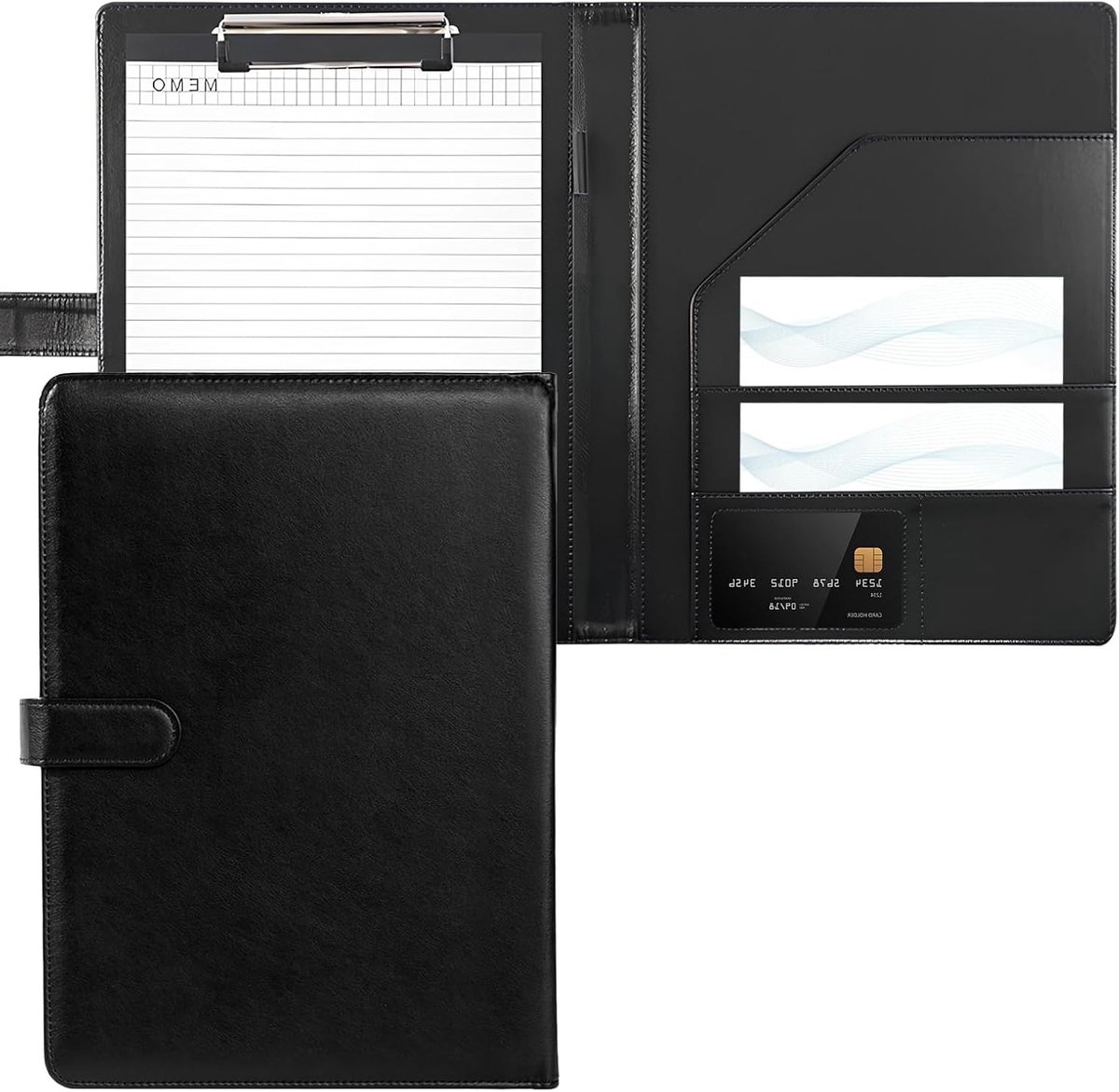 Clipboard met deksel - Conferentiemap - Professioneel - Zwart - Documentenmap - PU-lederen - Zakelijk gebruik - Zwarte conferentiemap met magneetsluiting