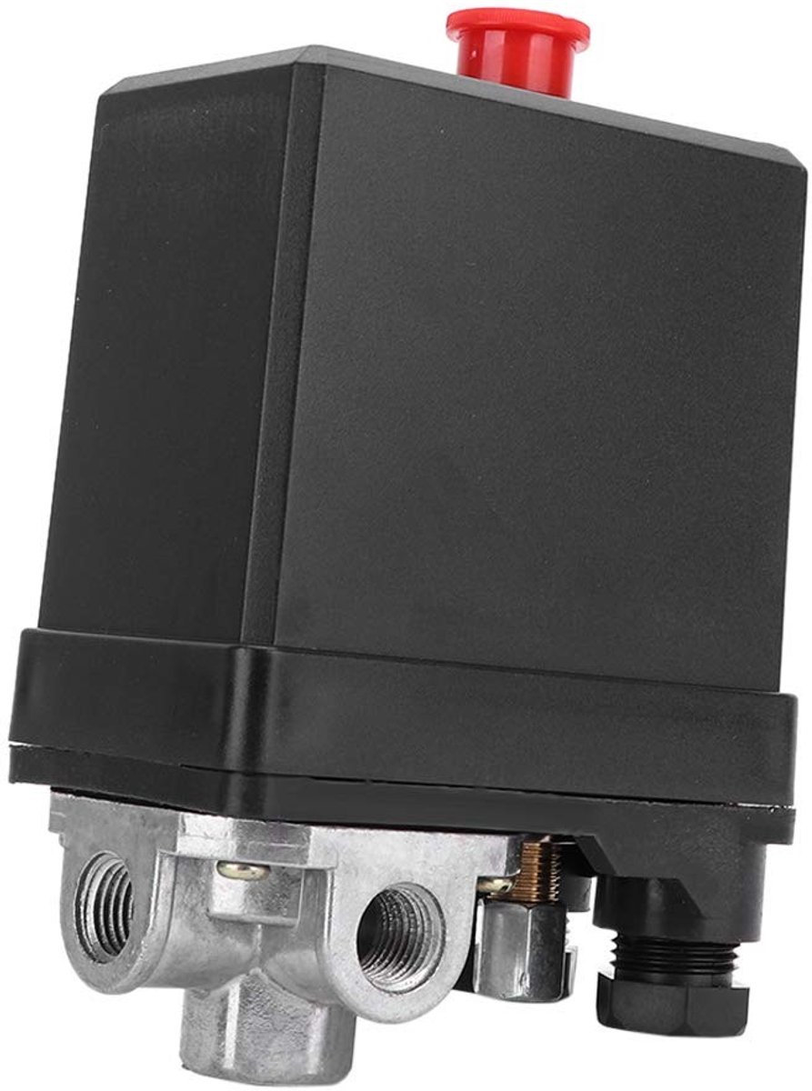 aladdien - Luchtcompressorregelaar - Drukschakelaar - 4-gaats verticaal type - Zwart - Regelklep - Geschikt voor luchtcompressoren - Regelklep voor ..