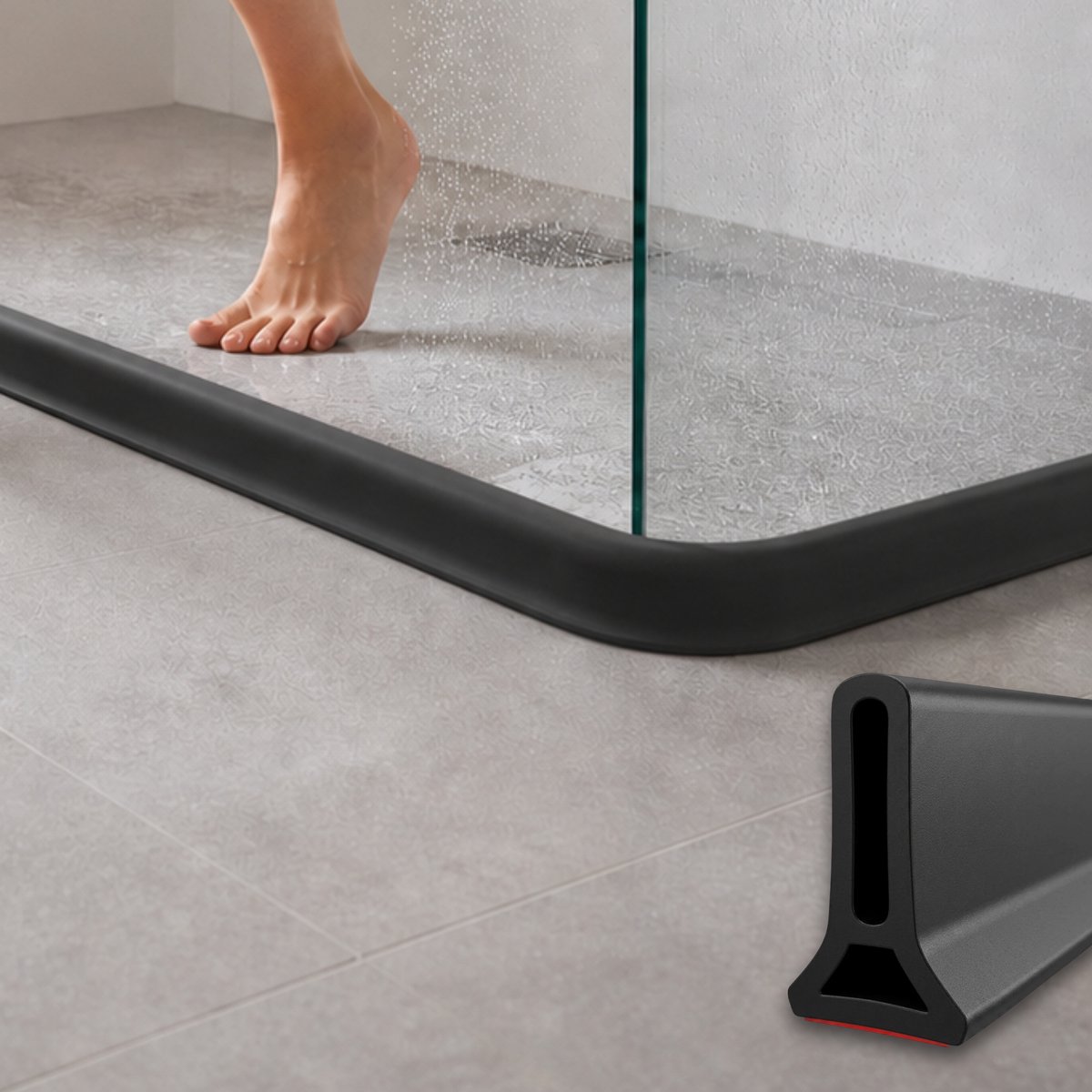 Waterkering - Siliconen - Zwart - 1 Meter - Zelfklevende Kitrand - Waterdrempel - Douche dorpel - 3 cm x 5 cm (breedte x hoogte)