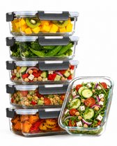Five Stars® Récipients en verre - 6 pièces - Récipients de préparation de repas - Récipients de congélation hermétiques - Avec couvercle - 1040 ml