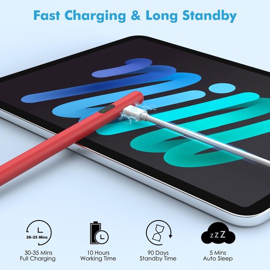 Vt products - Stylus Pen - Tablet Pen - LED Power Display - Rood - Universeel - Geschikt voor iPad/iPhone/Samsung/Tablets - Touchscreen Pen — afbeelding 5