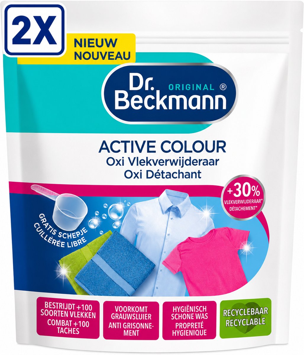 2 x Dr. Beckmann - Active Colour Poeder – Oxi Vlekverwijderaar – Voor Gekleurde & Witte Was – Tegen Grauwe Sluier – 400g