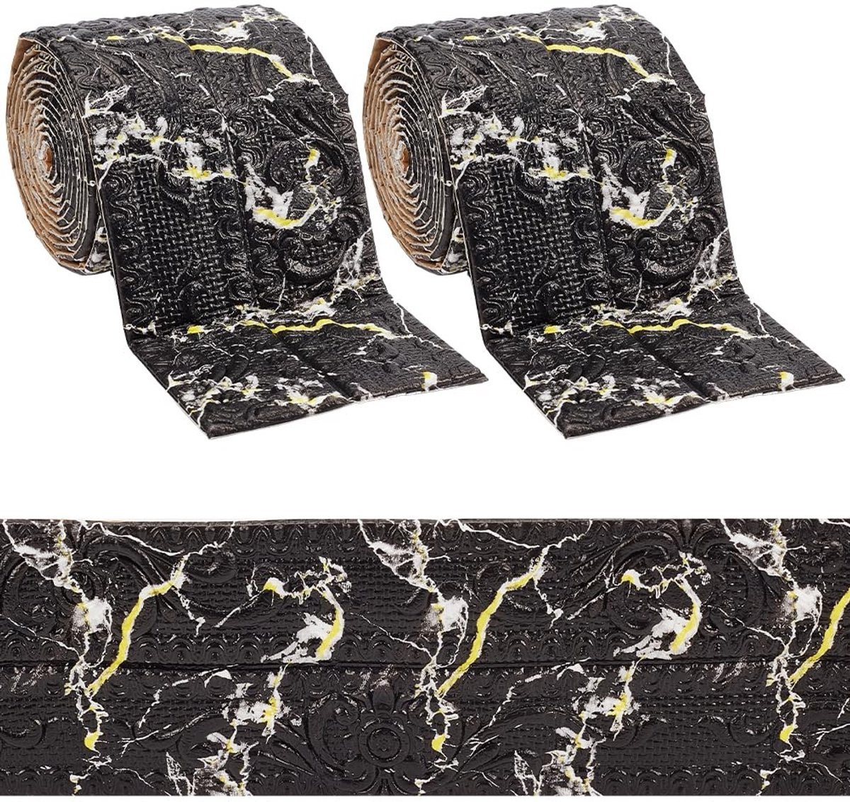 ONF3 - Zelfklevende Marmeren Plinten - Decoratieve Wandrand - 3D Foam - Zwart - Makkelijk aan te brengen - Voor binnen - 15.08Ft