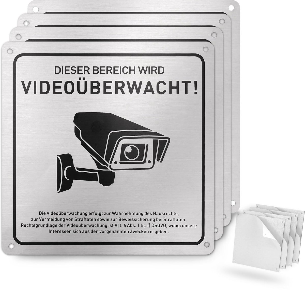 aladdien - Video Surveillance Board - Camera Waarschuwing - 4 Stuks - 15 x 15 cm - Weerbestendig - Informatie voor Bezoekers - Geschikt voor Privé e...