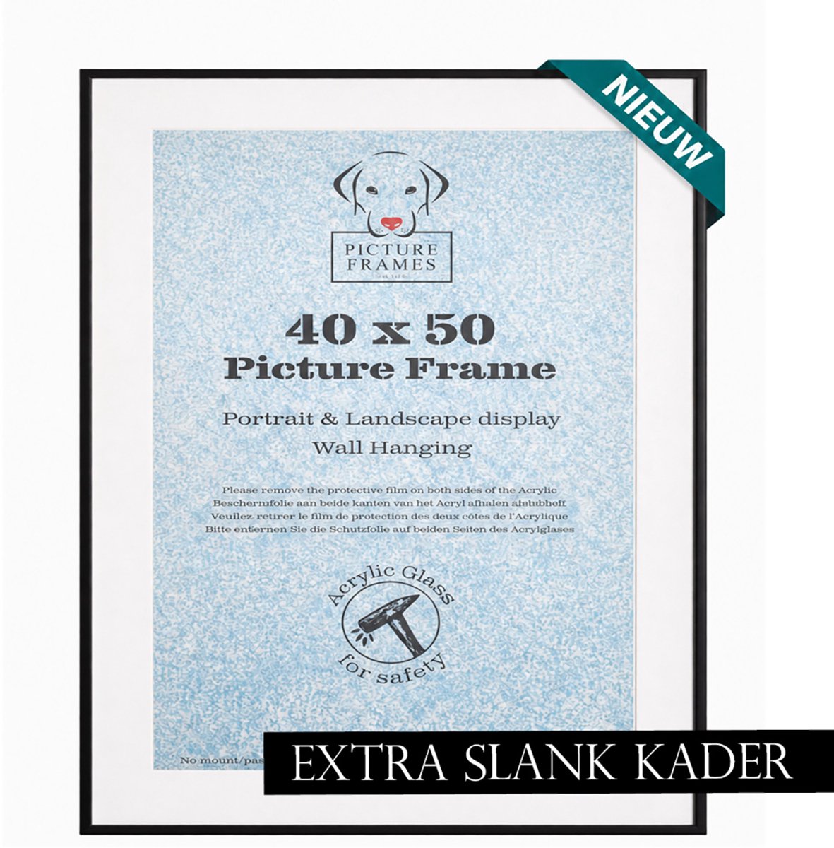 Fotolijst 40x50 cm - Zwart Mat - Aluminium kader inclusief passe-partout - 8mm profielbreedte - Fotokader - Wissellijst - Posterlijst - Picture Frame UK