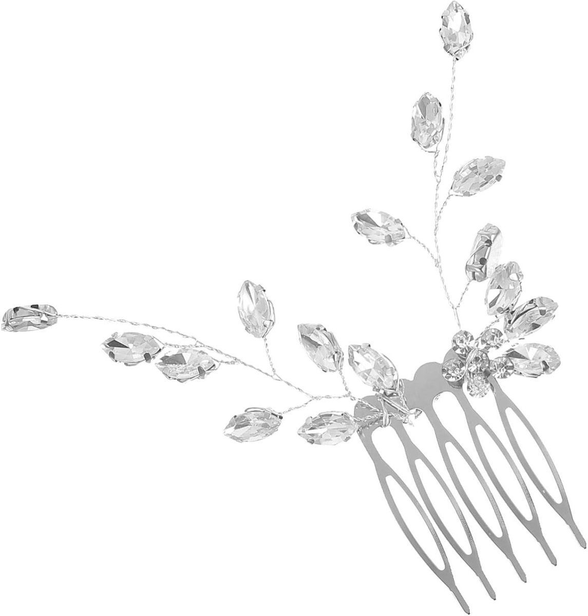 Haar Zijkam - Bruidsaccessoire - Bruiloft Stijl - Strass Versiering - 10 cm - Zilverkleurig
