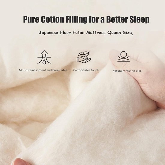 Vloerfutonmatras - Slaapmat - Comfortabel slapen - Wolkachtige vulling - 90x200cm - Wit — afbeelding 5