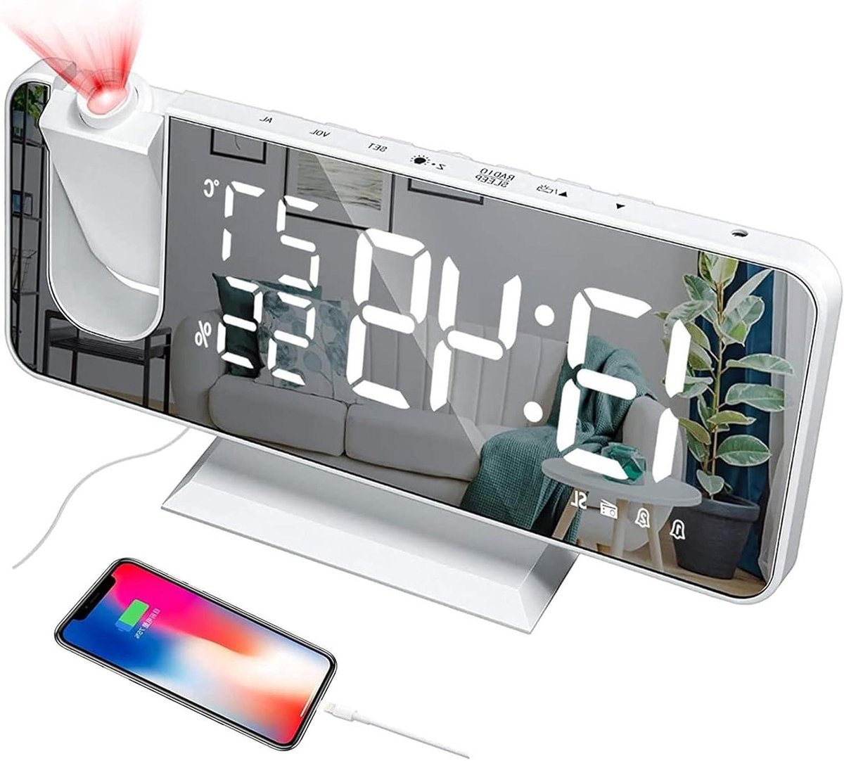Digitale Wekker - Projectie Klok - Wakker Worden - 180° Draaibare Projector - 7.3 Inch Led - Zwart