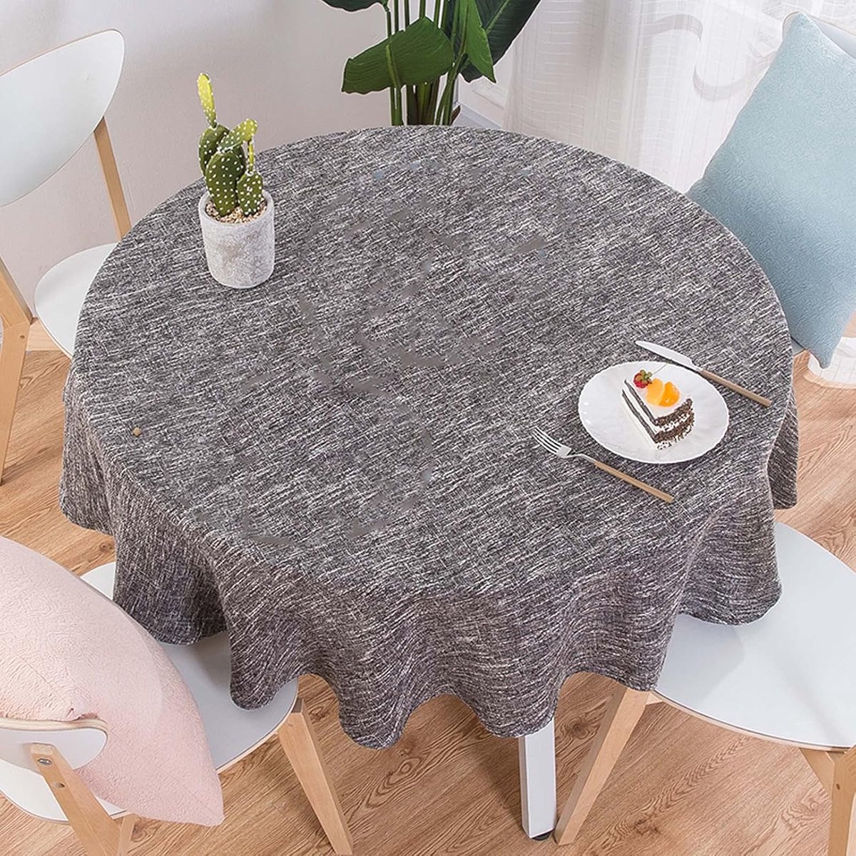 Rond Tafelkleed - Linnen Look - Eetkamer Decoratie - Zwaar Gewicht - 280cm Diameter - Naturel