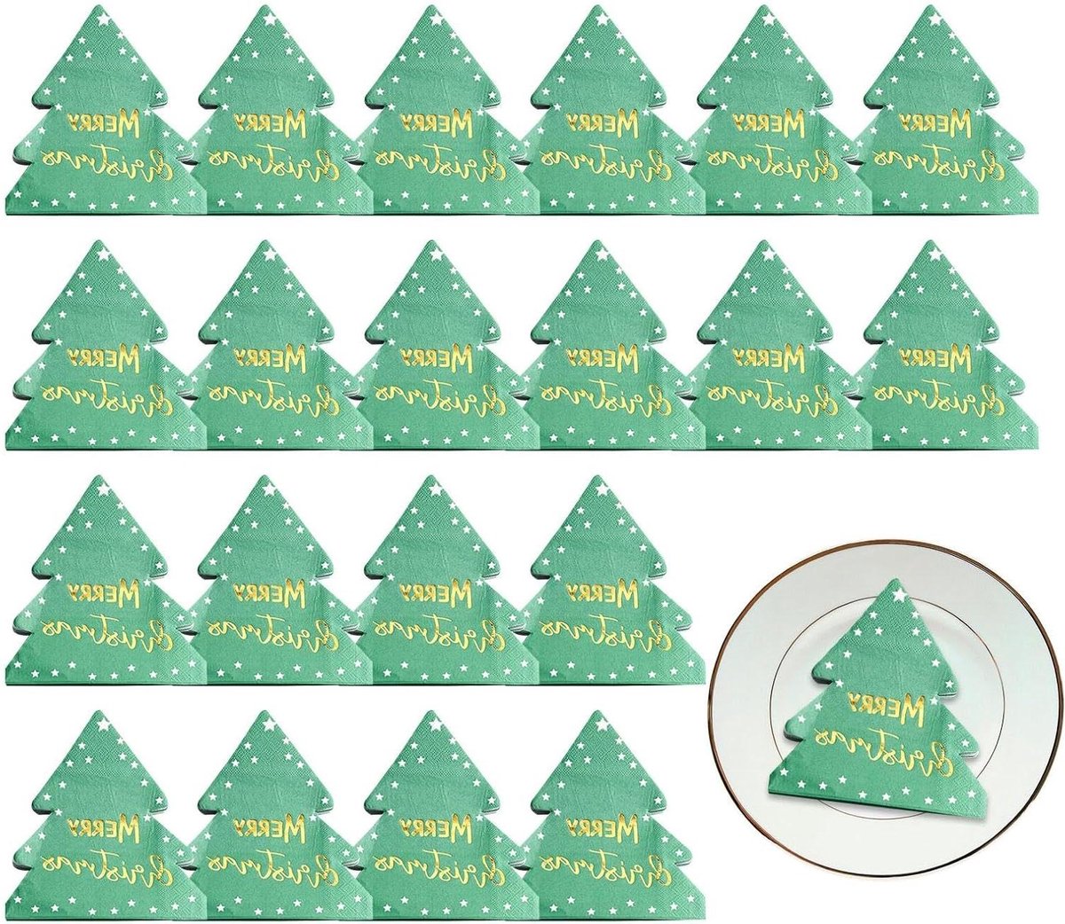 Papieren Servetten - Kerstboom Design - Feestelijke Tafel - 2 Laags Sterkte - 20 Stuks - Groen