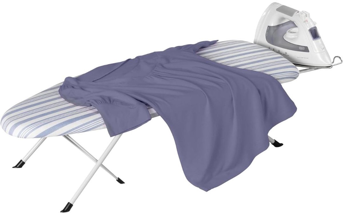KAD® Tafelstrijkplank - Luxe Strijkplank met Katoenen Hoes - Inklapbare Strijktafel - Blauw/Wit - 81cm x 31cm x 18cm