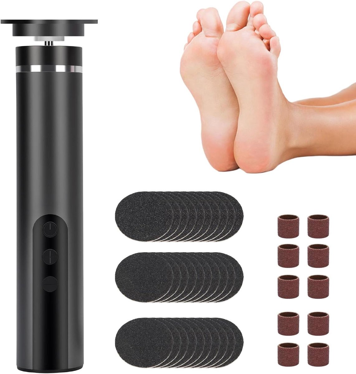 Elektrische Voetvijl - Eeltverwijderaar Pedicure - Voetverzorging Thuis - 2-in-1 Polijsten Eelt - 9 Snelheden Instelbaar - Grijs Zilver