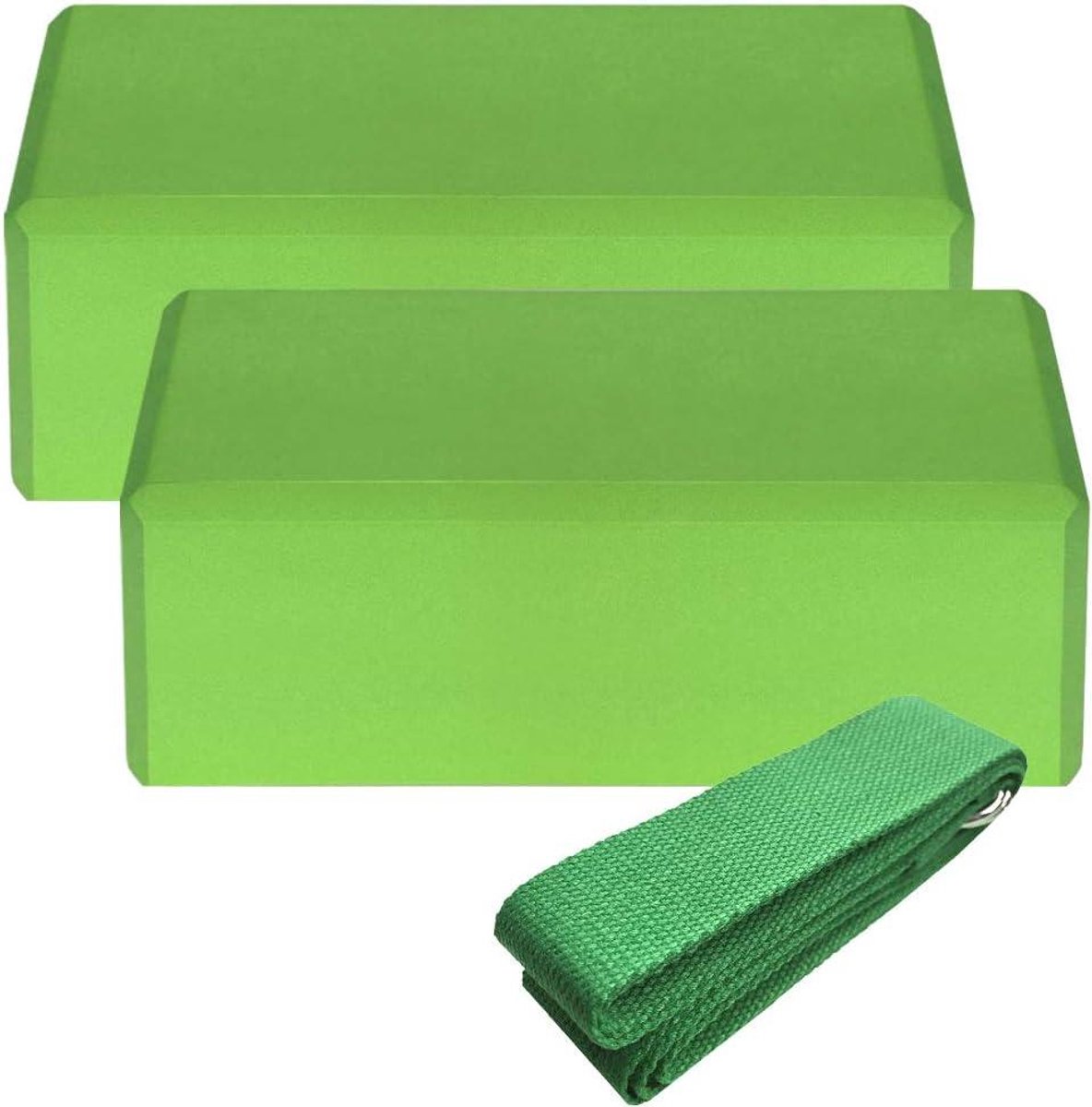 Yoga Blokken Set - Fitness Hulpmiddelen - Houding Verbeteren - Niet-slip Oppervlak - 2 Stuks Blokken Band - Groen
