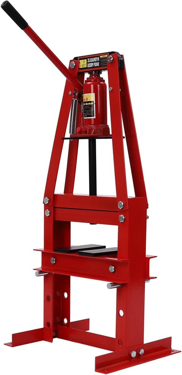 Hydraulische Pers - Werkplaatspers Framepers - Onderdelen Monteren - Automatische Overdrukbeveiliging - 74.5 cm Hoog - Rood