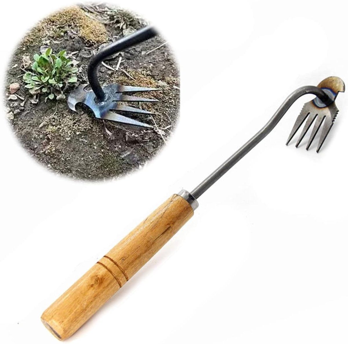 Onkruidwieder Gereedschap - Wortelverwijderaar - Tuin Onderhouden - Mangaanstaal Gesmeed - 4-Tand - Zilver