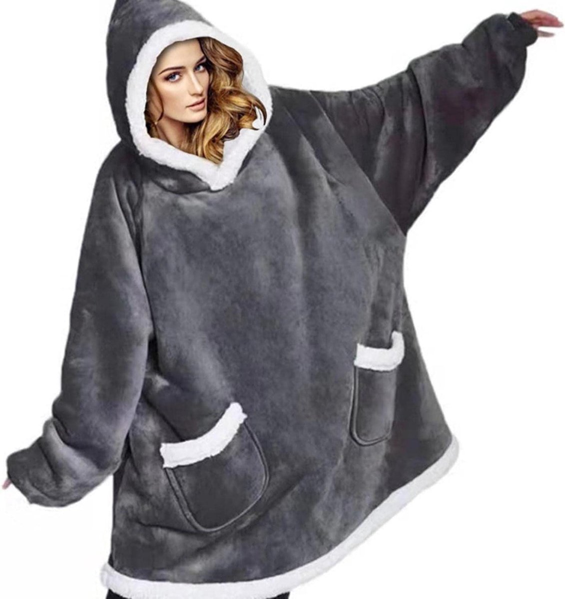 Deken Hoodie - Draagbare deken - Thuis Ontspannen - Met Mouwen - One Size - Zwart