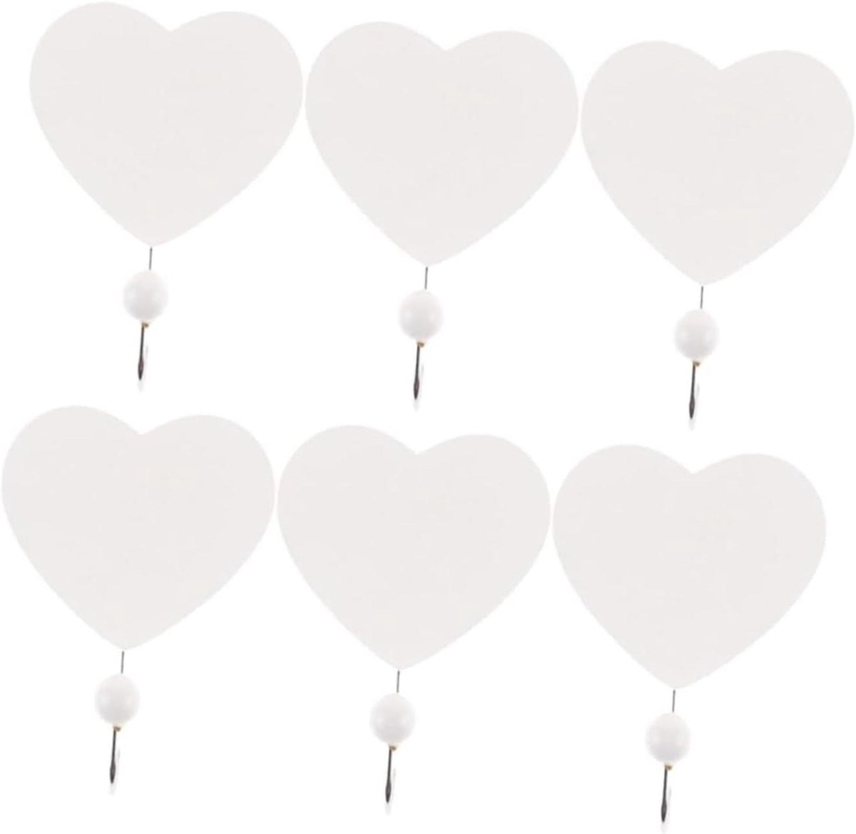Wandhaken Set - Decoratieve Haken - Opbergen en Decoreren - Hartvormig Design - 6 Stuks - Wit