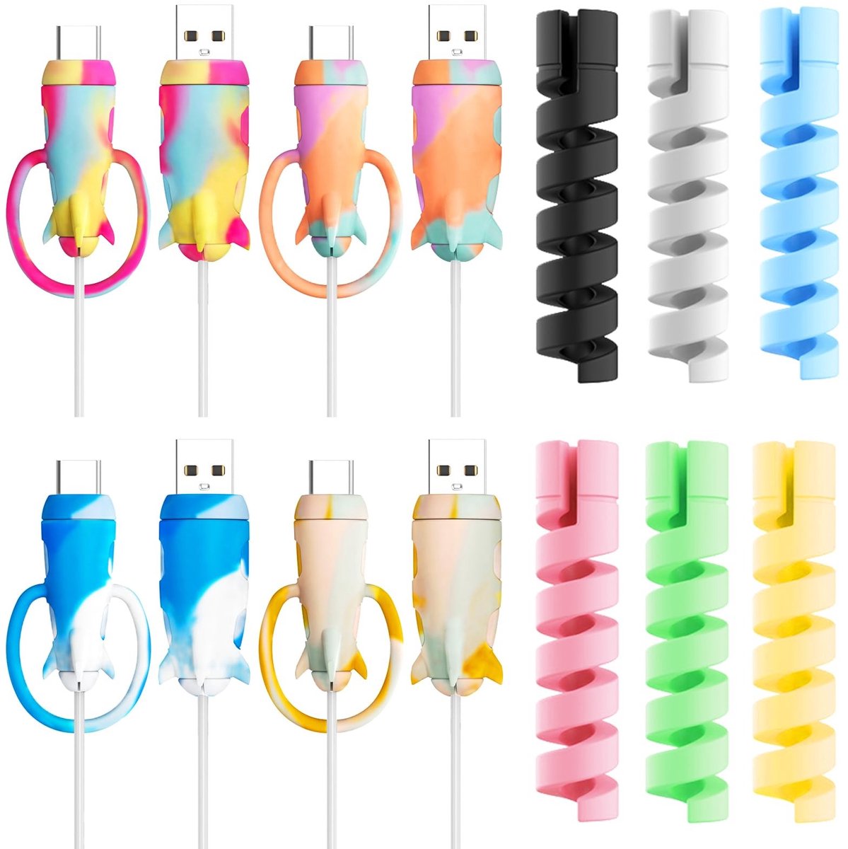 aladdien - Kabelbescherming - Siliconen Bescherming - Draagbaar en Flexibel - Meerdere Kleuren - Voor USB-kabels - Bescherming voor Mobiele Telefoon..