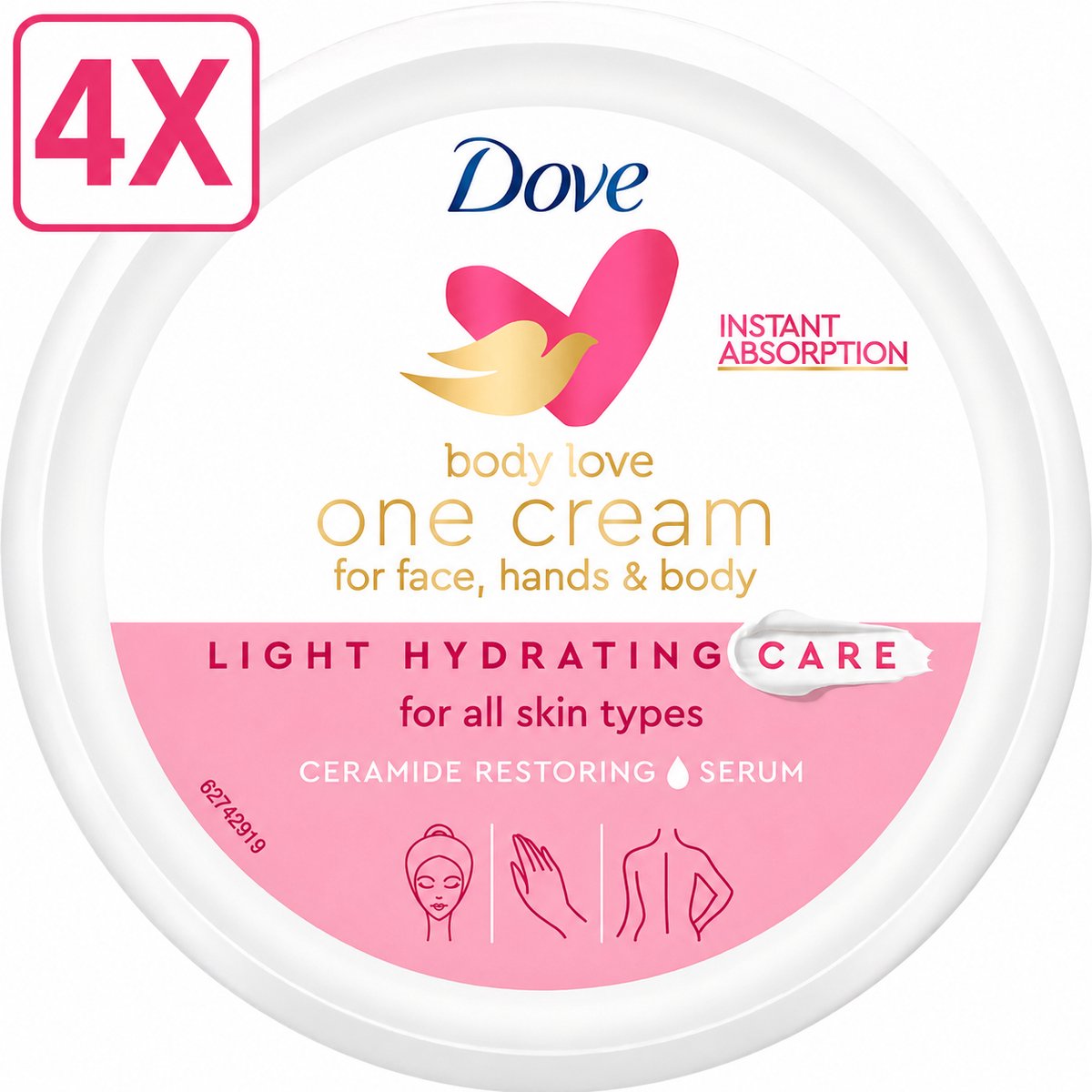 4 x Dove - Body Love Hydraterende Bodycreme - One Cream Light - 250 ml