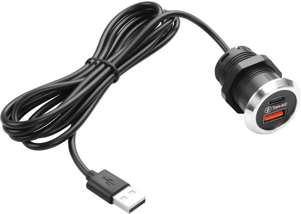2-in-1 USB2.0 naar USB A & USB C Kabelaansluiting voor Meubels