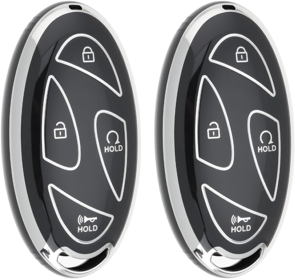 aladdien - Sleutelhanger Cover - 2 Stuks - voor Hyundai Ioniq 6/5 en Kona SX2 EV - zwart met zilver rand - beschermend en stijlvol - perfect voor sl..