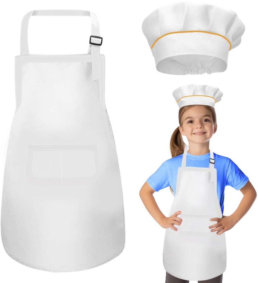 aladdien - Verstelbare chef-kokschort - Kinderen - Ademend en duurzaam - Uniseks - Koken en knutselen - Veilig voor kinderen - Met zakken