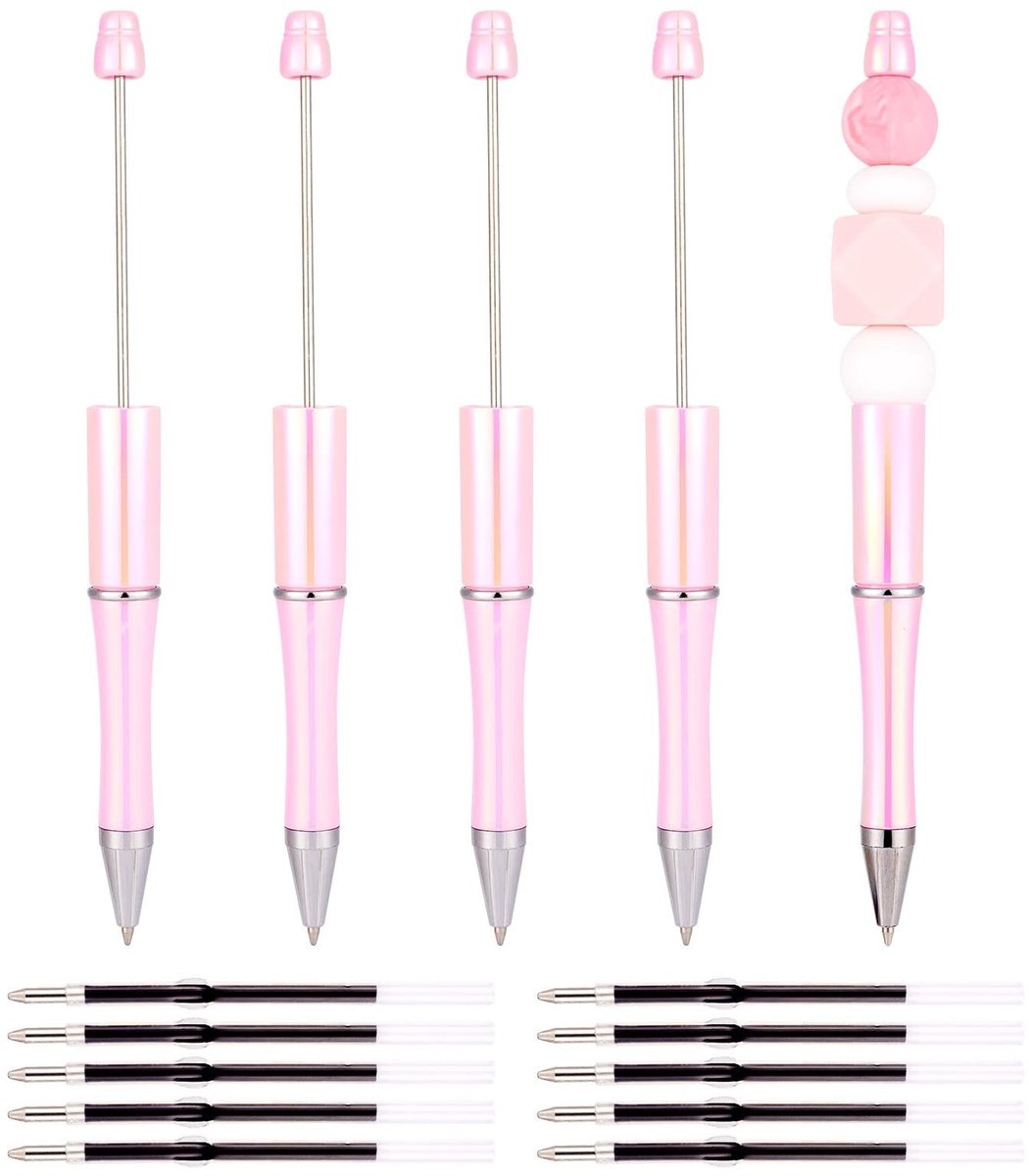 aladdien - Beads Pen Set - 5 Ballpoint Pens met 10 Vullingen - DIY Persoonlijke Pen - Gradient Pearl Pink - Creatief Schrijven - Voor Handgemaakte P...