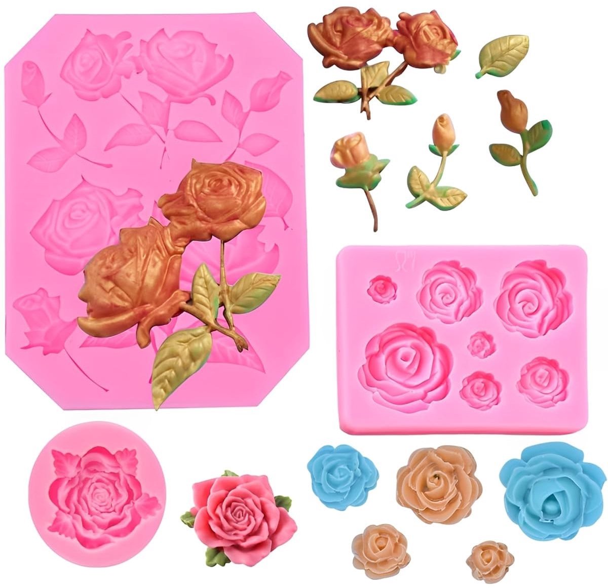 Rose Flower Silicone Moulds - 3 Delige Siliconen Vorm voor Chocolade, Fondant en Cake Decoratie