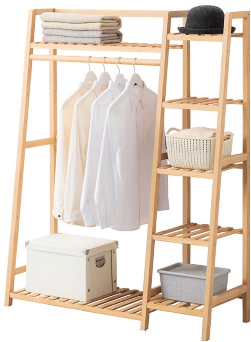 Bamboe Kledingrek - Open Kast Hanger - Kleding Opbergen - Met Opbergplank - 140x110x40cm -