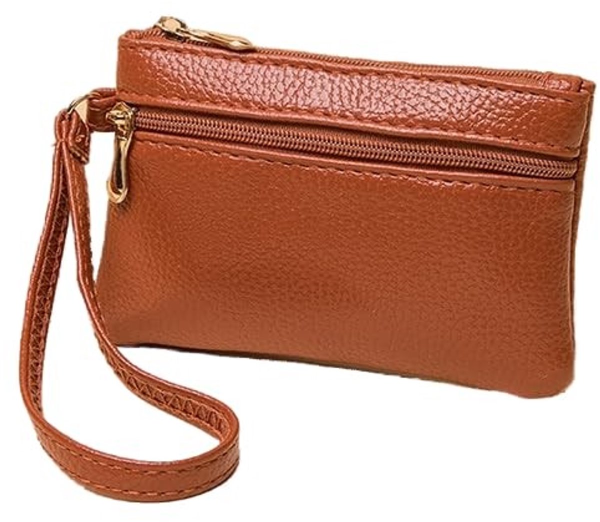 Vintage PU Leren Dames Portemonnee - Compacte Sleuteltas met Rits - Bruin