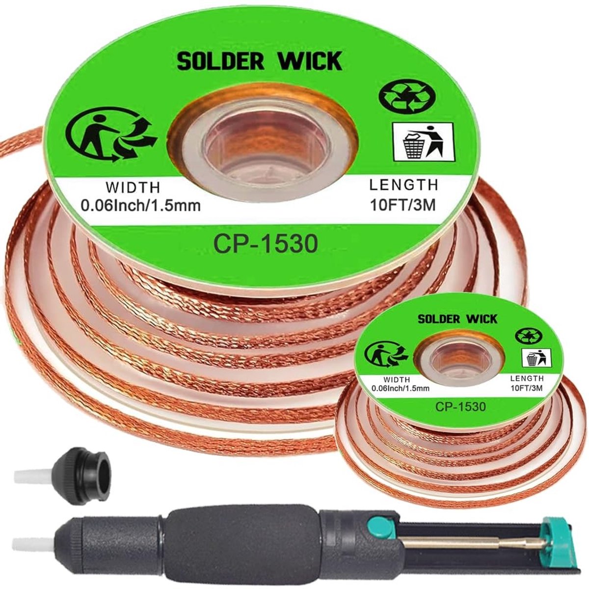 aladdien - Desoldering Wick - Flux en Soldering Piston - 1.5mm - 3 meter - Efficiënt voor Elektronica - Herstelwerkzaamheden - 2 Stuks