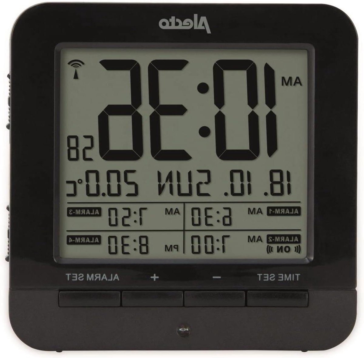 Wekker met thermometer - Digitale klok - Wakker worden - Vier alarmtijden - 9 x 9 x 3 cm - Zwart
