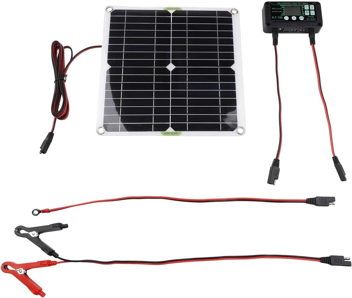 Solar Batterij Lader - Zonneoplader - Accu Onderhoud - MPPT Technologie - 20W - Zwart