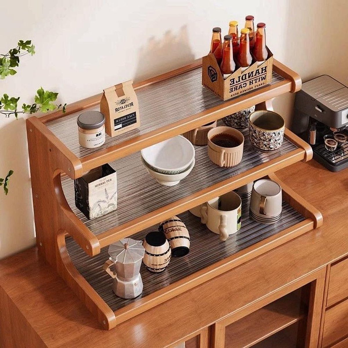 Keukenrek - Opberger Kast - Aanrecht Organiseren - Drie Laags Ontwerp - 50 x 20 x 35 cm - Eiken