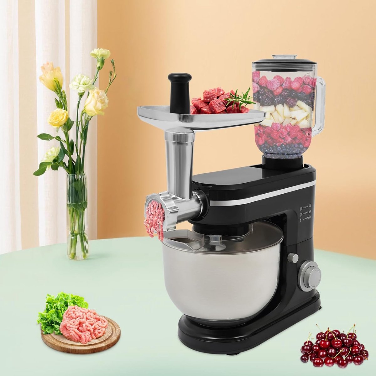 Keukenmachine Blender - Mixer Sapcentrifuge - Bakken En Mixen - 3-in-1 Functionaliteit - 6L Kom - Zwart — afbeelding 3