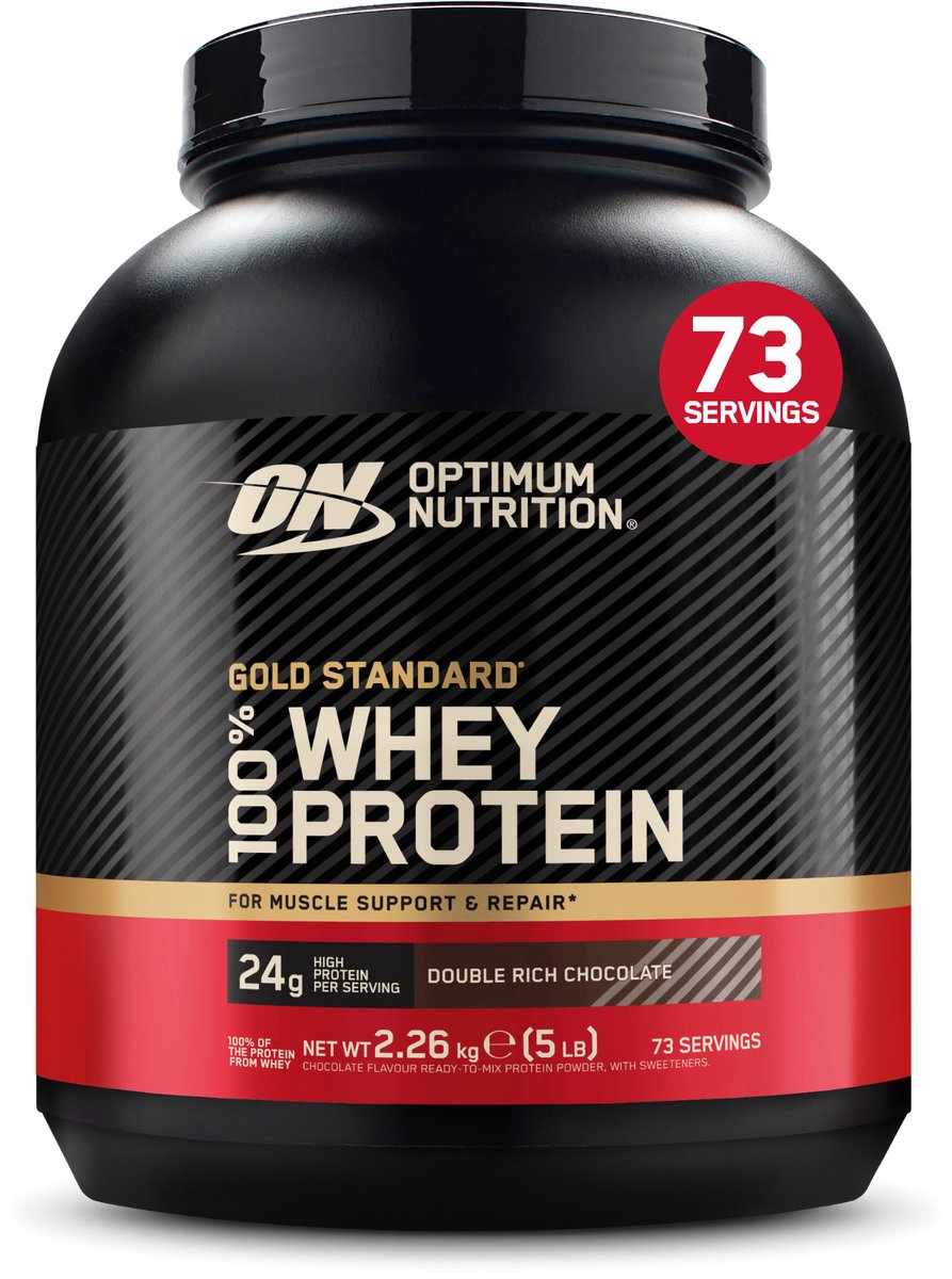 Bol.com Optimum Nutrition Gold Standard 100% Whey Protein - Double Rich Chocolate - Proteine Poeder - Eiwitshake - 2270 gram (71... aanbieding