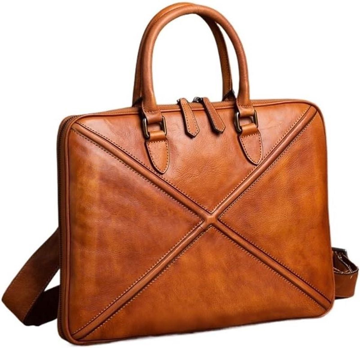 Leren Aktetas - Laptoptas Handtas - Kantoor Werk - Echt Leer - 36 cm Lengte - Bruin