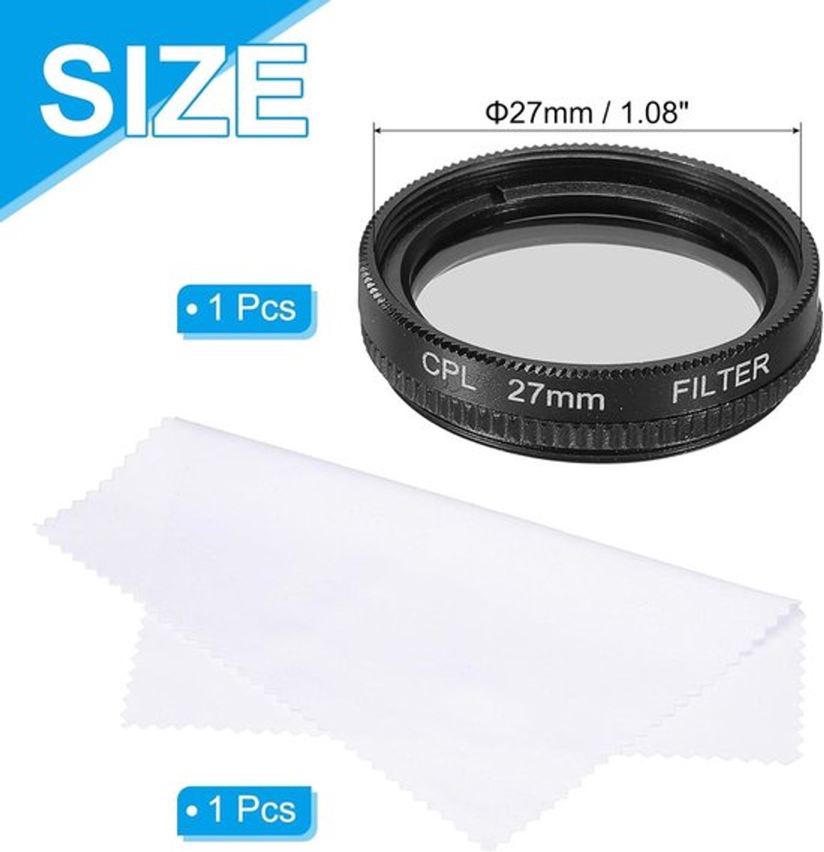 Circulaire polarisatiefilter 27mm met dubbele coating en reinigingsdoekje voor cameralens