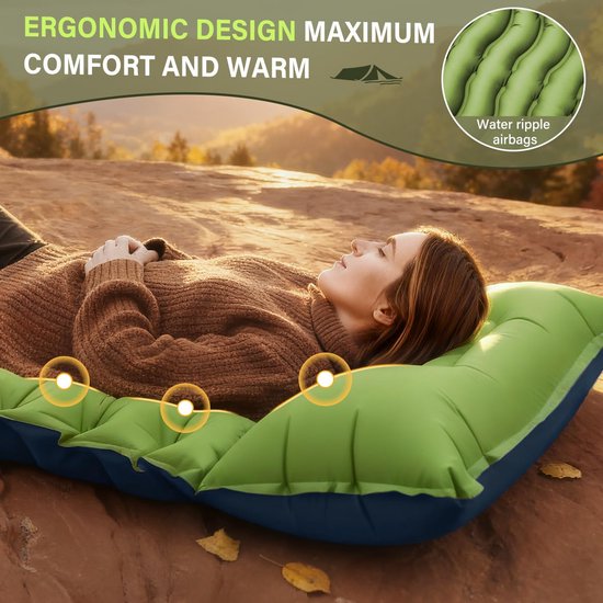 Campingmatras, ultralichte zelfopblazende matras met kussen en ingebouwde voetpomp, draagbare en compacte opblaasbare campingmatras, geschikt Geschikt voor lange reizen. van Merkloos — afbeelding 2