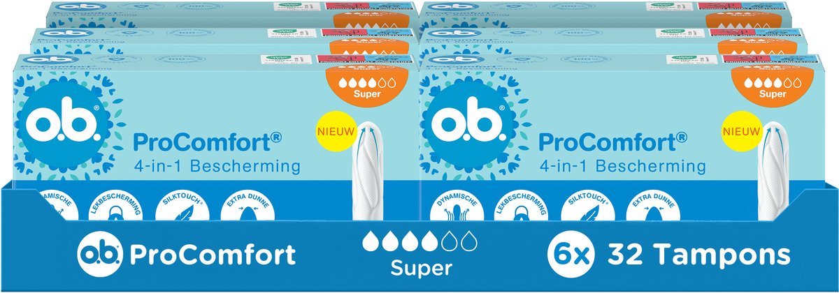 o.b. ProComfort Super - tampon zwaardere menstruatiedagen - 6 x 32 tampons