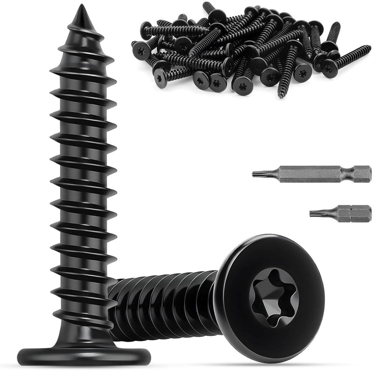 Houten schroeven 16mm - 80 stuks zelftappende Torx schroeven van roestvrij staal, vlakke kop en zwart afgewerkt voor houtbewerking