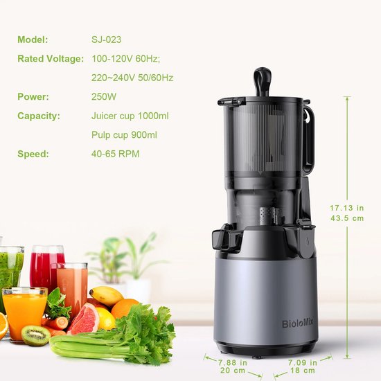 Cherrys Finds - Pers- En Sapcentrifuge - Slowjuicer - Sapmachine Voor Groenten en Fruit - Sapcentrifuge - 220 - 2240V - Grijs van Merkloos — afbeelding 2